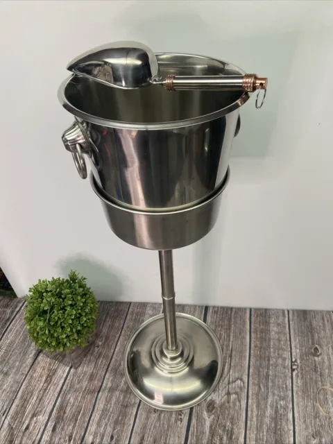VTG International Stainless Champagne Wine Ice Bucket Stand W/ Scoop 26.5” JAPAN