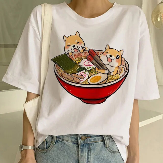 Fashionable and Cute Shiba Inu Print T-shirt