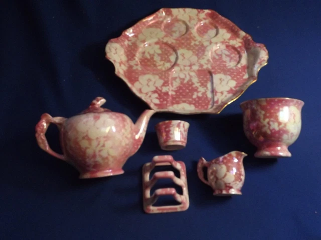 OLD Royal Winton Grimwades 7 piece Breakfast Set Luster Rose Brocade No Chips