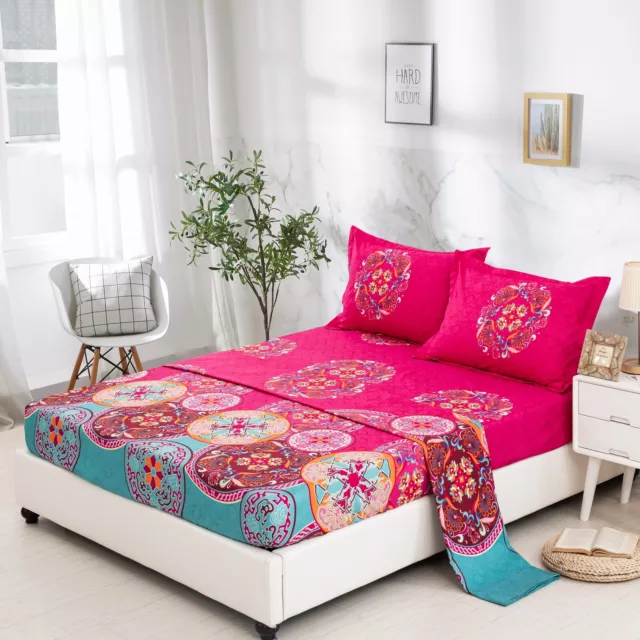 Mandala Fitted Sheet Flat Sheet Pillowcases Set Double/Queen/King Size Bedding