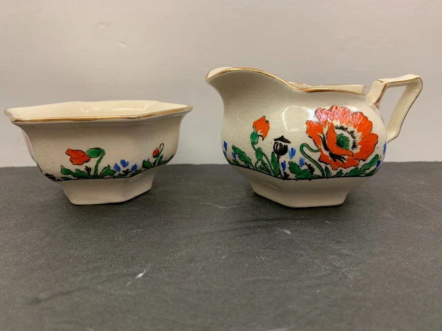 Grimwades Royal Winton Ivory Floral Cream Pitcher Creamer & Sugar Bowl England