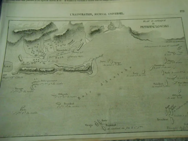 Gravure 1854 - Plan d'attaque de Petropaulowski