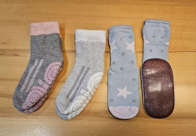 3x rutschfeste Socken, ABS Socken, Gr. 25-27, grau/rosa, nur die