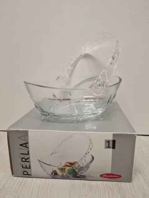 💕Glas Bonboniere Glasschale Von PERLA mit Henkel Neu!