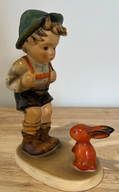 Goebel Hummel “Sensitive Hunter” Figurine 6.5” Germany Boy W/ Bunny Rabbit