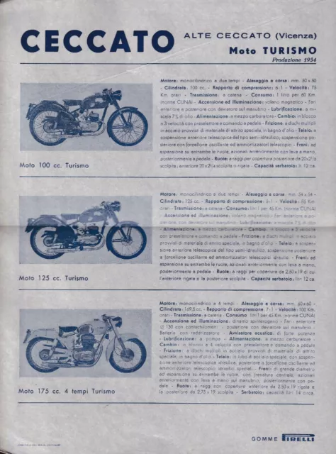Moto Turismo Ceccato Modelli 100 Turismo 1954 - Volantino Flyer Alte Vicenza Moto Turismo Ceccato Modelli 100 Turismo 1954 - Volantino Flyer Alte Vicenza