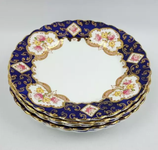 Royal Stafford Heritage 5x Bone China 16.5cm Tea Side Plates -Cobalt Blue & Gilt