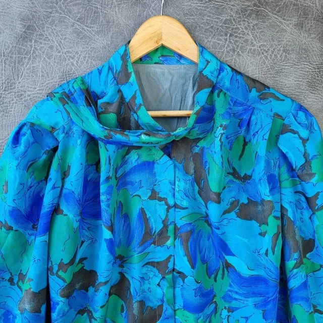80s Vintage Blouse Womens Summer Blouse Long Sleeve Shirt Floral Top Ladies 2