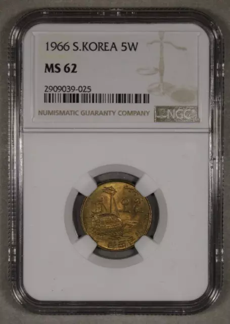 1966 South Korea 5 Won NGC MS62 Uncirculated