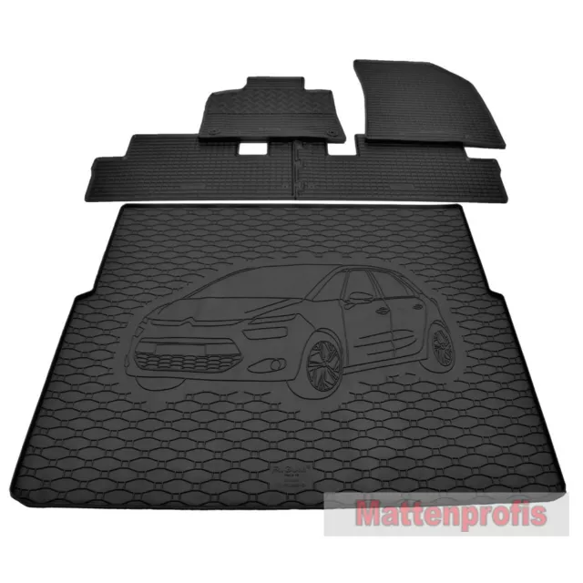 Gummimatten + Gummi Kofferraumwanne Set für Citroen C4 Picasso II ab Bj.2013 GKK