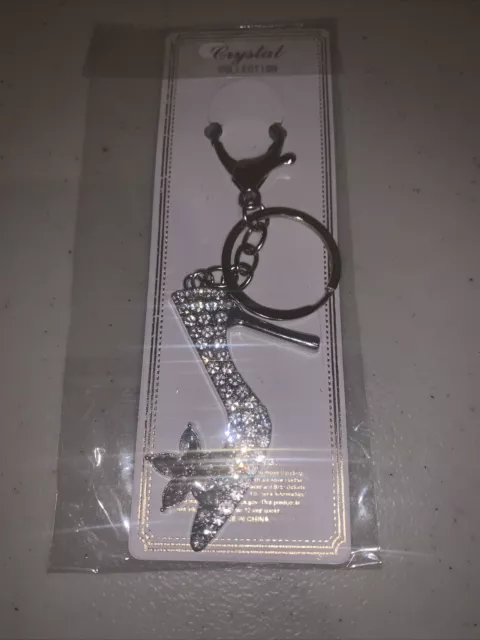 Silver Tone Rhinestone High Heel Key Chain. New! Purse, Keys, Backpack Clip.