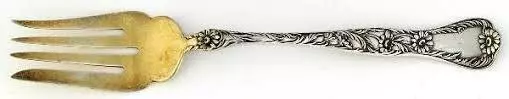 1901 Gorham Sterling Silver Small 6" Fish Salad Fork Marguerite Gold Wash Antiqu