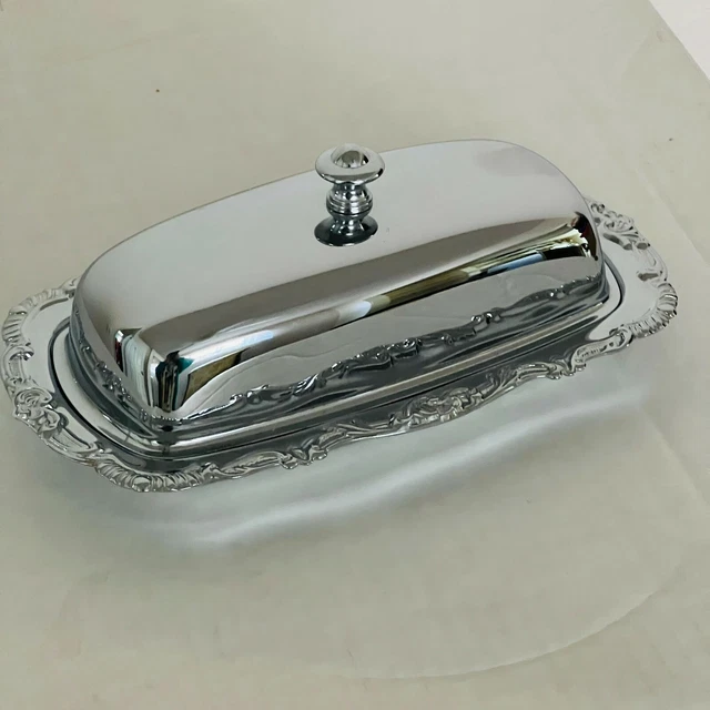 Vintage Krome Kraft Farber Bros Covered Butter Dish #253  Missing Glass Insert