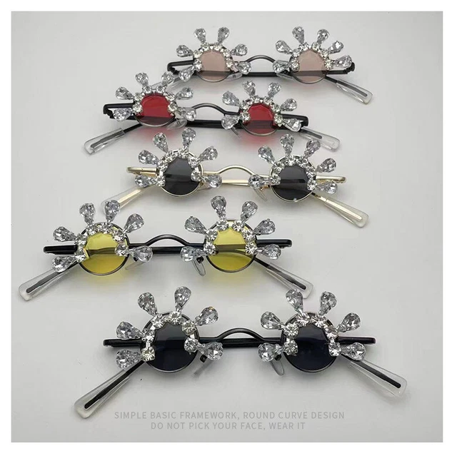 Small Round Sunglasses UV400 Bling Rhinestone Personalized For Party C