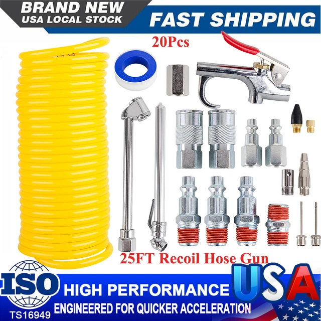 Kit de herramientas de accesorios de manguera de compresor de aire de polietileno retroceso de 25 pies para diversos inflados