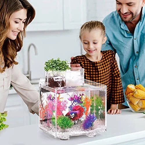 Betta Fish Tank 1.6 Gallon Aquarium Upgrade Hydroponics Growing System Beta F... 2