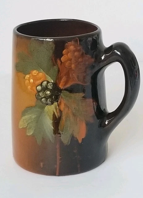 LATE 1800's TANKARD POTTERY STANDARD HIGH GLAZE HAND PAINTED FLORAL MUG USA