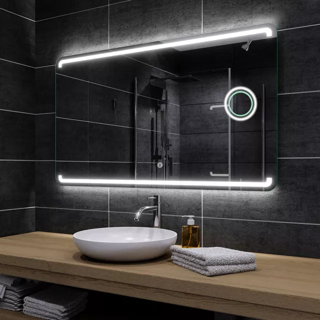 Beau Miroir Salle De Bain Lumineux LED MEDIOLAN | INTERRUPTEUR | HORLOGE MAKEUP 2