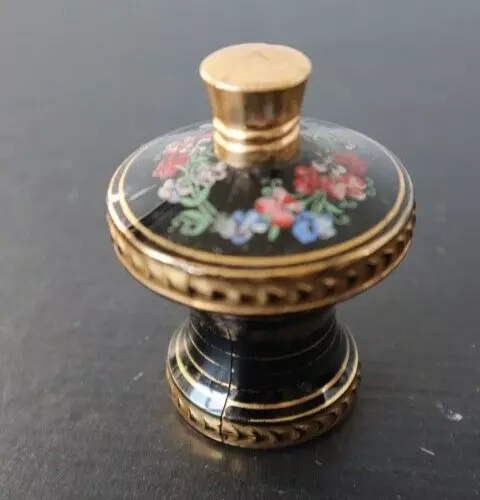 Ancien joli flacon a parfum ou odeur en verre peint de fleur