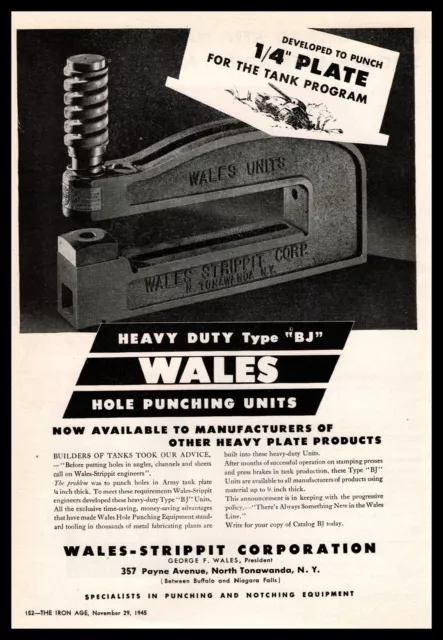 1945 Wales-Strippit Corp "BJ" Hole Punch Units North Tonawanda New York Print Ad