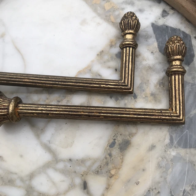 Vintage PAIR French Antique Brass Drapery Curtain Holdback Towel Hook Victorian 2