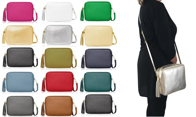 Trendy Handmade Large Camera Style Bag Genuine Italian Leather Tassel Crossbody
