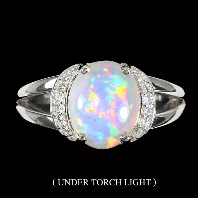 Unheated Oval Fire Opal Rainbow 10x8mm Simulated Cz 925 Sterling Silver Ring 7