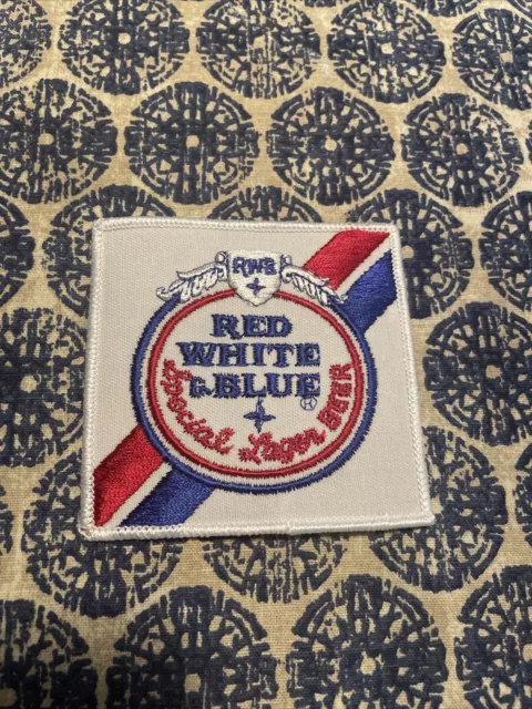 Red White Blue RWB Beer Patch Iron On Trucker Hat 70s 80s Rare Logo 3”