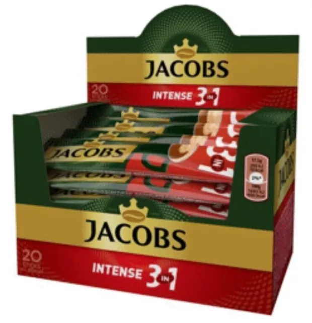 JACOBS Intense 3en1 Café Instantané Sticks Sachets Boîte Complète 20 x 17g