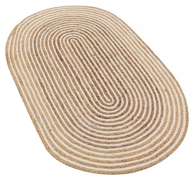 Teppich aus Jute, oval, natürlicher Bauernhaus-Läufer, rustikaler Look,...