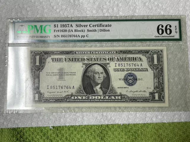 1957A Fr. 1620 $1 Silver Certificate PMG Superb Gem Uncirculated 66 EPQ