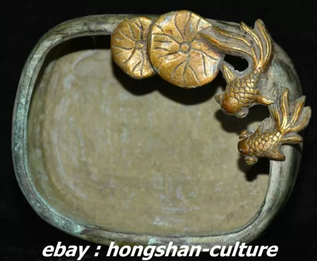 10.5" Old Dynasty China Bronze Gilt Lotus Fish Goldfish Pen Wash Ashtray Statue