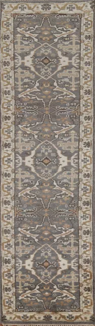 Gray/ Ivory Oushak Oriental Runner Rug 2' 7" x 11' 2" Hand-knotted Wool Carpet