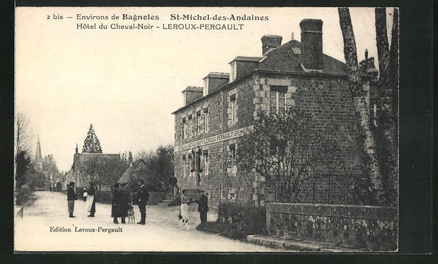 CPA St-Michel-des-Andaines, Hôtel du Cheval-Noir, Leroux-Pergault