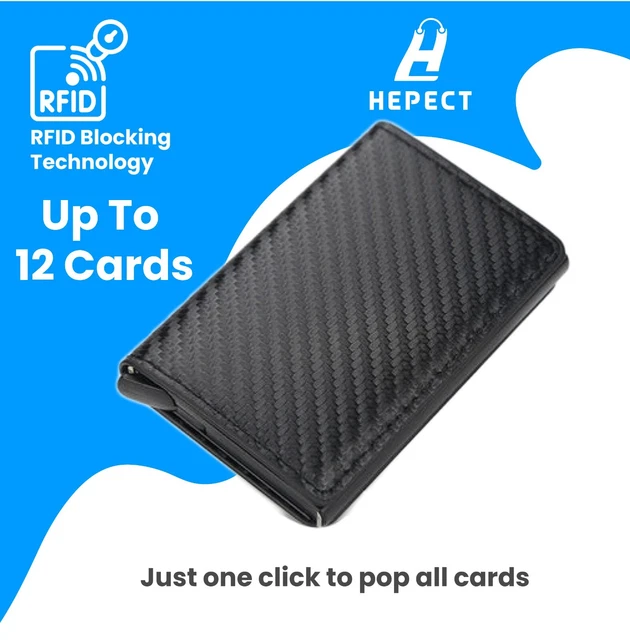 RFID Blocking LEATHER CARBON FIBER Mens Wallet  Purse Slim ID Credit Card Holder