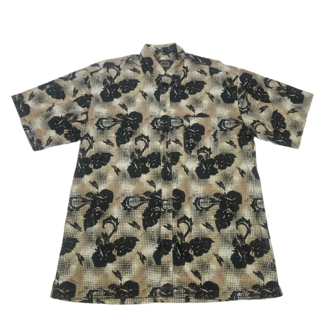 BD Baggies Hawaiian Camp Shirt Mens XL Tall Brown Black Floral Button Up