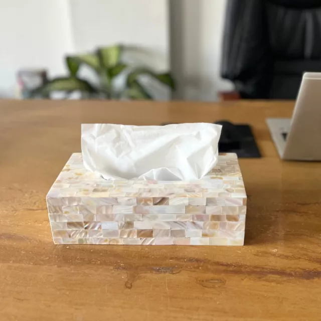 HOMEARTE Mother of Pearl Tissue Box Holder for Dining Table Napkin Paper Holder