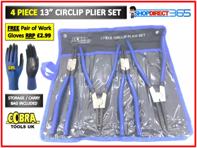 4 Piece 13" Inch Large Circlip Snap Ring Pliers Set Mechanic Workshop Tool 25-16