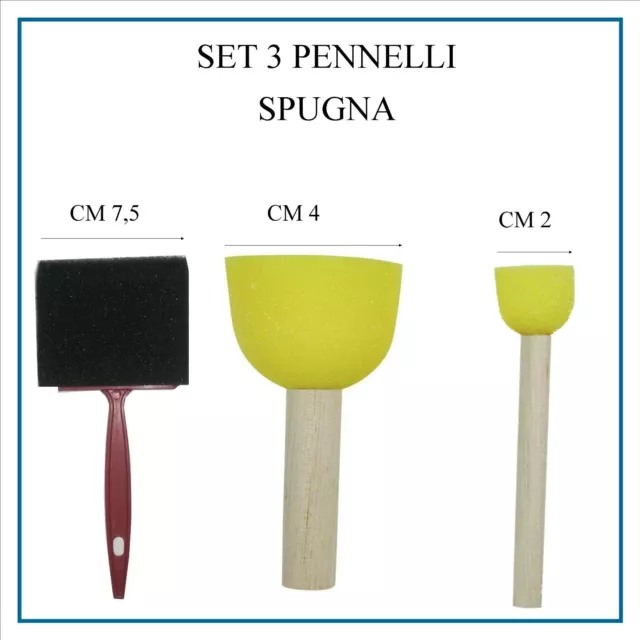 set kit 3 pennello tondo piatto spugna per pittura decoupage acrilico bambini