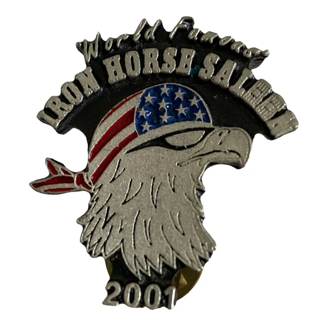 Iron Horse Saloon 2001 American Eagle Motorcycle Biker Vest Pin Signed Lady Hawk