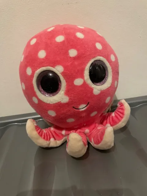 Ty Beanie Boos Ollie, 7" Tall, Pink Octopus, Glittery Eyes, VGC, Still With Tag