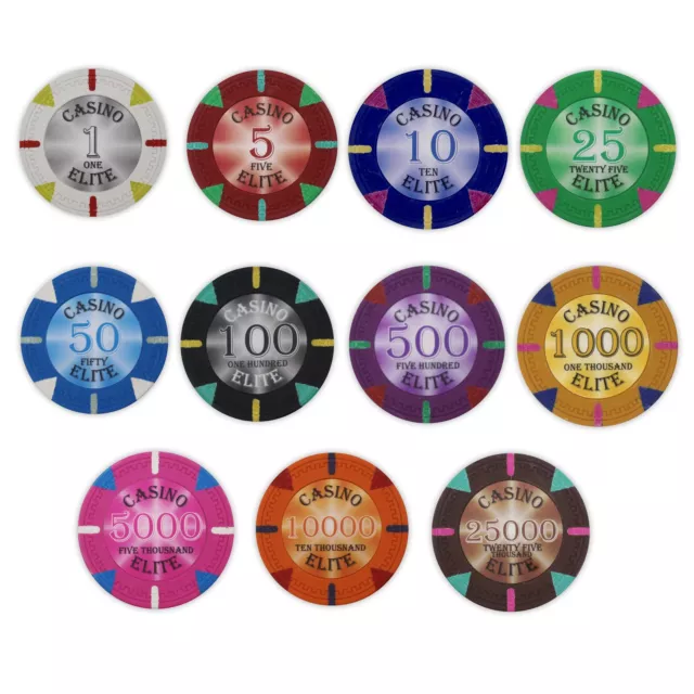 Bulk 1000 Casino Elite Clay Poker Chips - 14 Gram - Pick Your Denominations