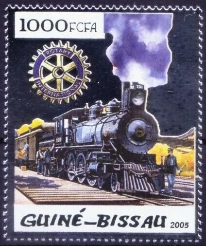 Guinea Bissau 2005 MNH, Locomotives Train, Rotary, Odd embossed Silver foil (b)