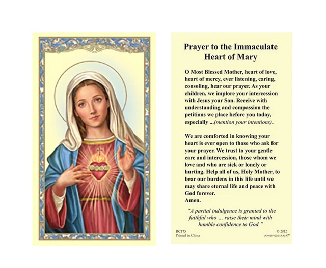 (2 COPIES) IMMACULATE Heart of Mary Holy Prayer Card Catholic Christian ...