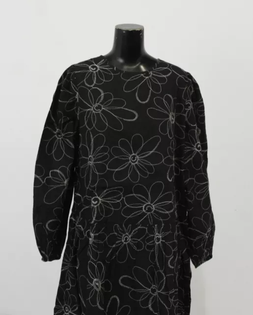 ASOS Design Women's Embroidered Drop Waist Smock Maxi Dress LB3 Black Size US 8 2