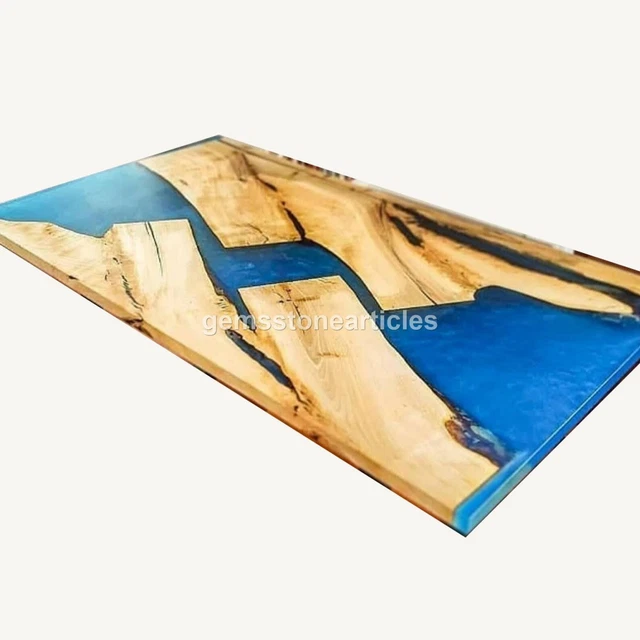 Blue Resin Epoxy Dine Table Handmade Acacia Wooden Dining Coffee Furniture Décor