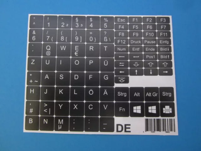 Tastaturaufkleber für Notebook Deutsch schwarz matt für 89 Tasten DE QWERTZ PÜÖÄ