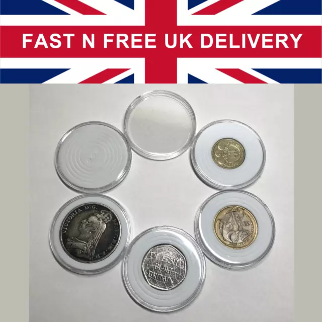 Premier Padded Clear Coin Capsules Holder Storage Crown Display Case £2 50P € UK