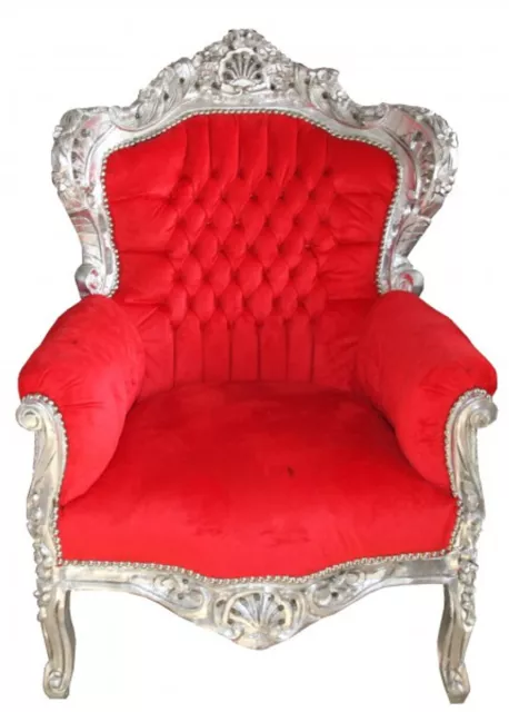 Casa Padrino Barock Sessel King Rot / Silber - Antik Stil Möbel