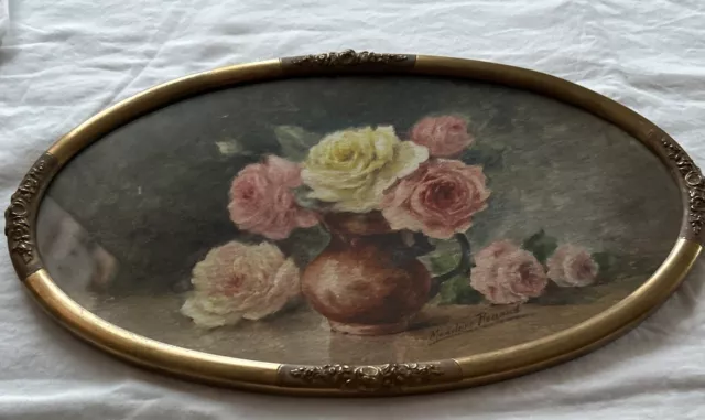 MADELEINE RENAUD (1900-1994) Aquarelle Originale « Vase au Bouquet de Roses »